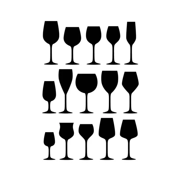 Various Red White Sparkling Wine Glasses Silhouette Vector Set Black — Stock Vector