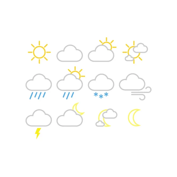 Vektorsymbole Für Wettervorhersagen Sonniges Verschneites Regnerisches Wetter Weiße Füllung Editierbarer — Stockvektor