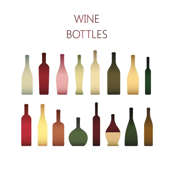 梯度五颜六色的葡萄酒瓶图标 类型的葡萄酒瓶图标设置 各种颜色的酒瓶 — 图库矢量图片