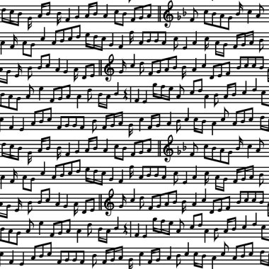 Müzik notlar seamless modeli ile savmak. Siyah ve beyaz vektör müzik notlar sayfası seamless modeli. Düzenlenebilir arka plan rengi. 