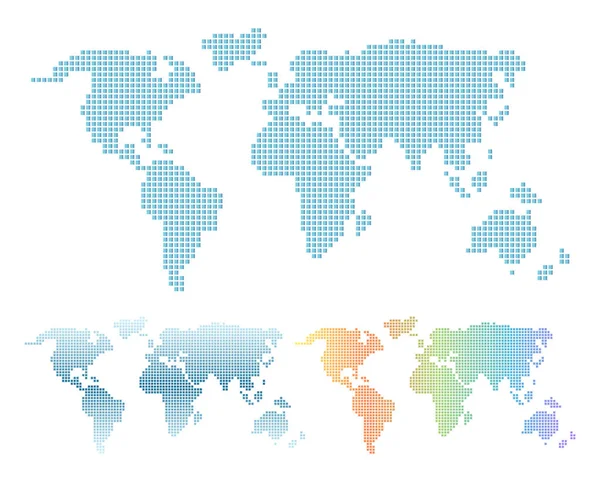 Carte Monde Pixels Colorés Carte Monde Pixels Dégradés Bleu Arc — Image vectorielle