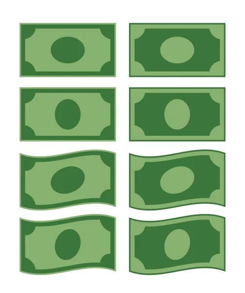Set Vettori Banconote Carta Colorata Banconote Moneta Verde Cartoni Animati — Vettoriale Stock