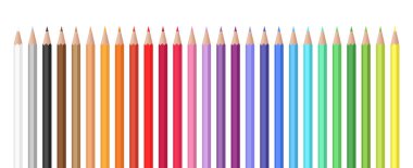 Gerçekçi renkli kalem seti. Çeşitli renkler renkli kalemler vektör kümesi.