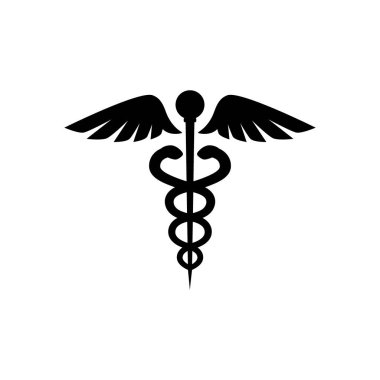 Caduceus siyah izole vektör simgesi. Tıp Icon sembolü. Karışık yılanlar ve kanatlar caduceus vektör tıbbi logosu.