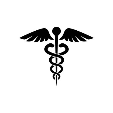 Caduceus siyah izole vektör simgesi. Tıp Icon sembolü. Karışık yılanlar ve kanatlar caduceus vektör tıbbi logosu.