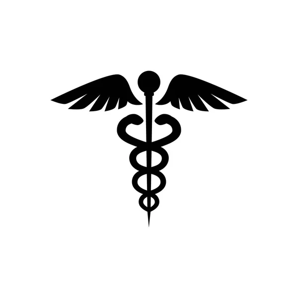 Caduceus siyah izole vektör simgesi. Tıp Icon sembolü. Karışık yılanlar ve kanatlar caduceus vektör tıbbi logosu.