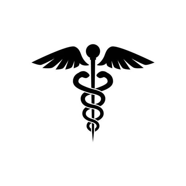 Icône Vectorielle Isolée Noire Caduceus Symbole Icône Médecine Serpents Ailes — Image vectorielle