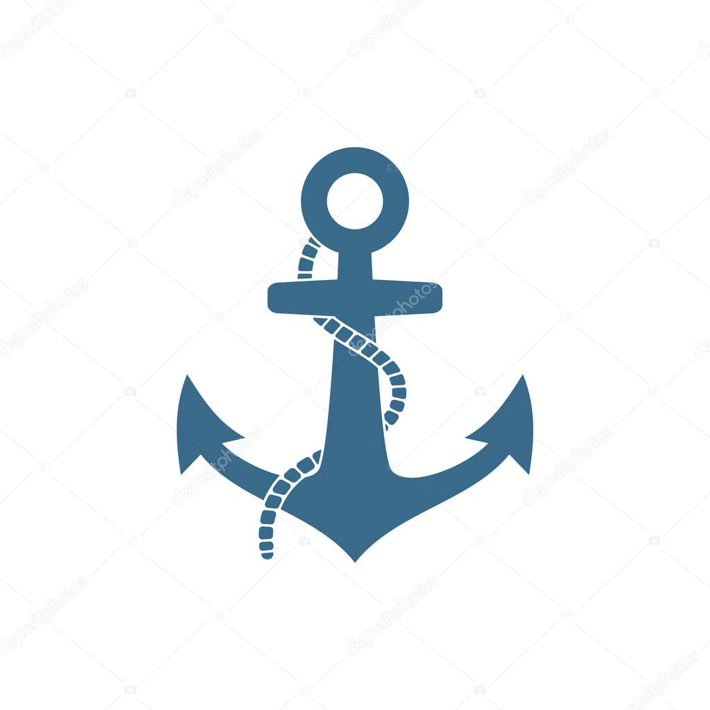 Marine anchor with tangled rope chain isolated icon. Ship anchor with chain vector icon. Vintage style.