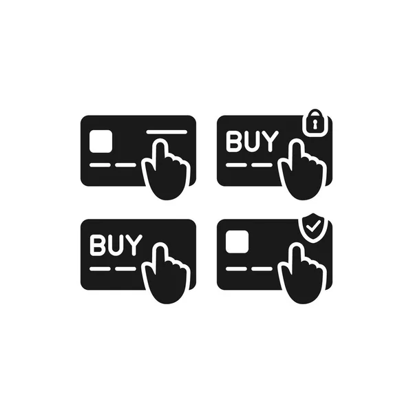 Debit Credit Card Payment Black Glyph Icon Set Online Shopping — Stock Vector