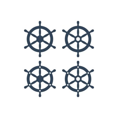 Tekerlek altı kolları vektör simgesi ile gemi. Geminin direksiyon basit Icons set.