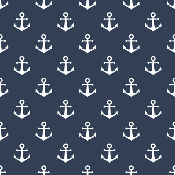 Ship Anchor Seamless Pattern Print White Anchor Blue Background Seamless — Stock Vector