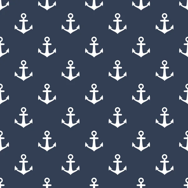 Ship Anchor Seamless Pattern Print White Anchor Blue Background Seamless — Stock Vector