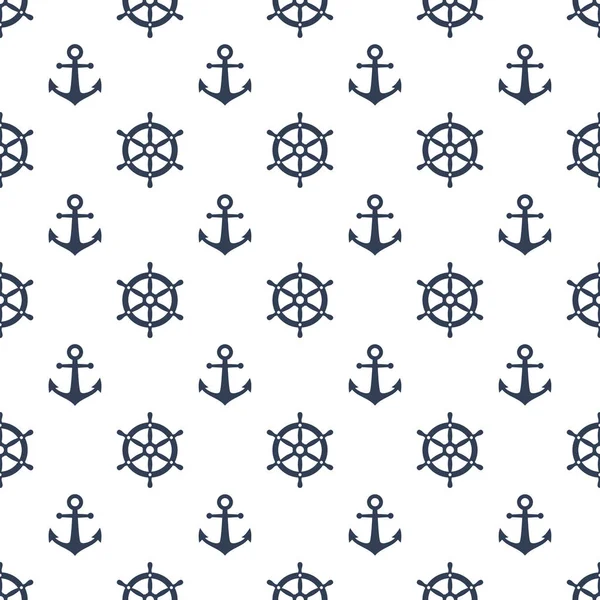 Ship Wheel Anchor Blue Vector Seamless Pattern Nautical Pattern Blue — Stock Vector