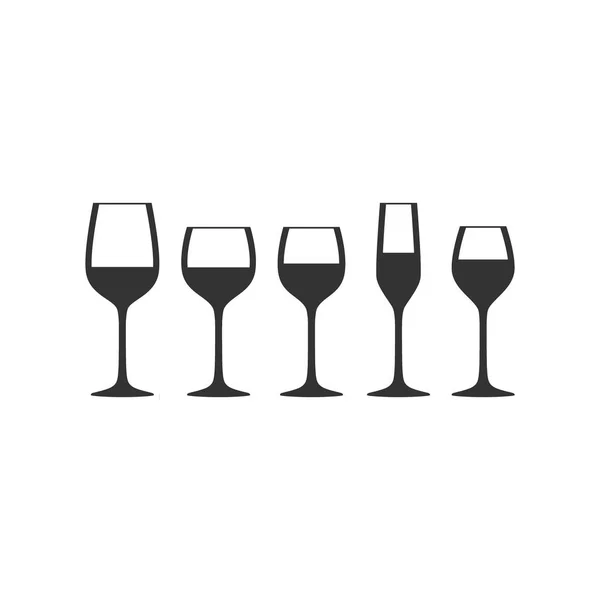 Wine Glass Full Black Vector Silhouettes Wine Glasses Vector Set — Stock Vector