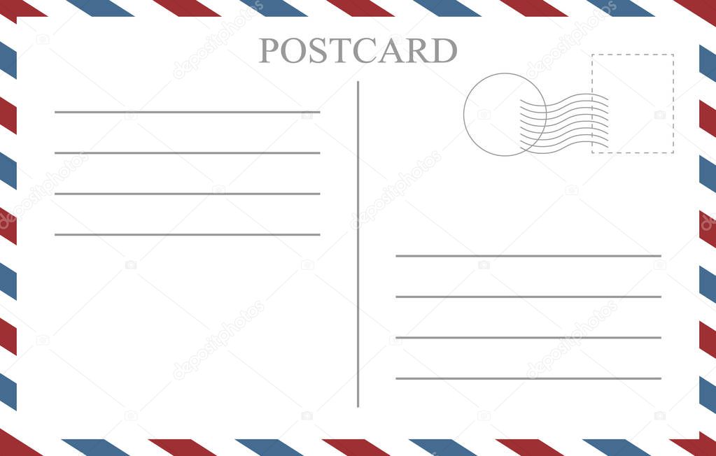 Postcard back blank template. Vintage postcard empty vector template.