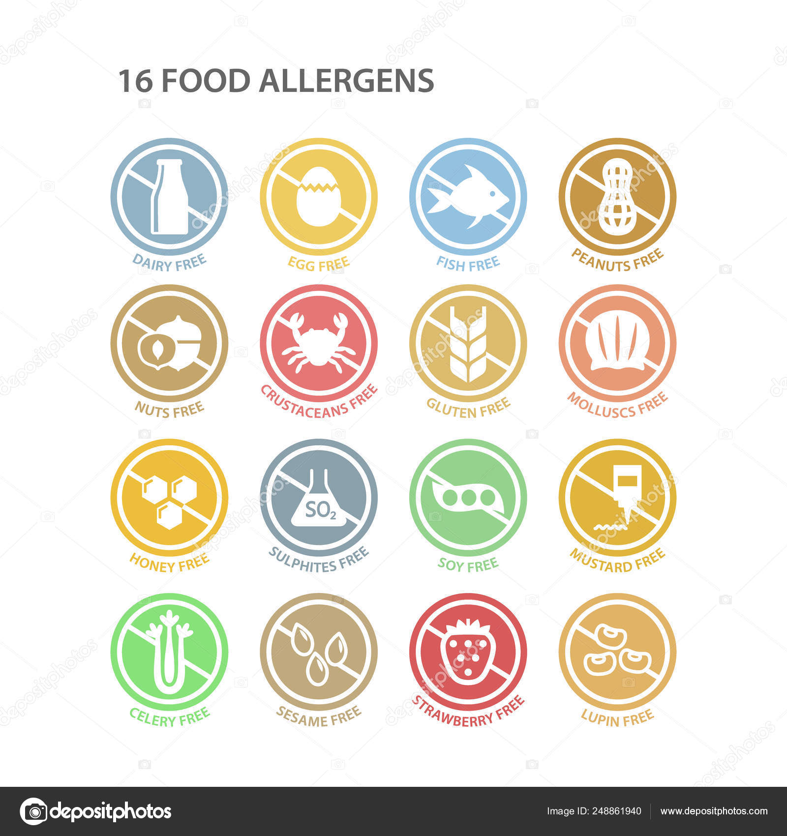 Food Allergy Labels Various Colours and Sizes "Dairy Free" Stickers 