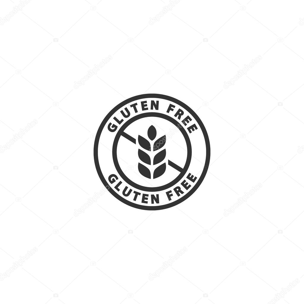 Gluten free black isolated label. No gluten, gluten free circle label vector sticker.
