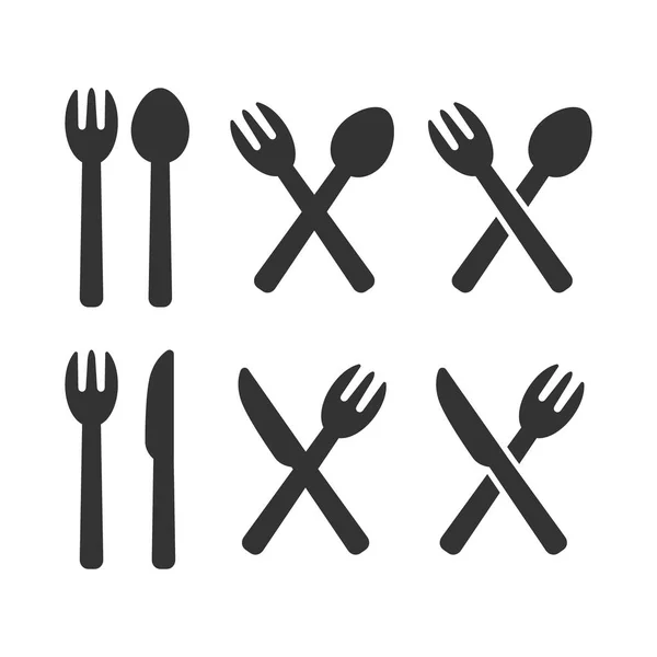 Tenedor Cuchara Tenedor Cuchillo Iconos Vectoriales Silueta Simple Tenedor Cuchara — Vector de stock