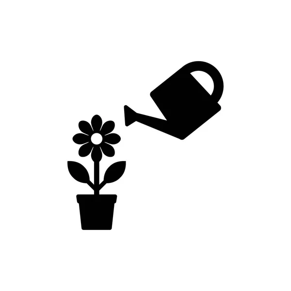 Blume Einer Schote Mit Gießkanne Einfaches Schwarzes Symbol Wachstumskonzept Vektorsymbol — Stockvektor