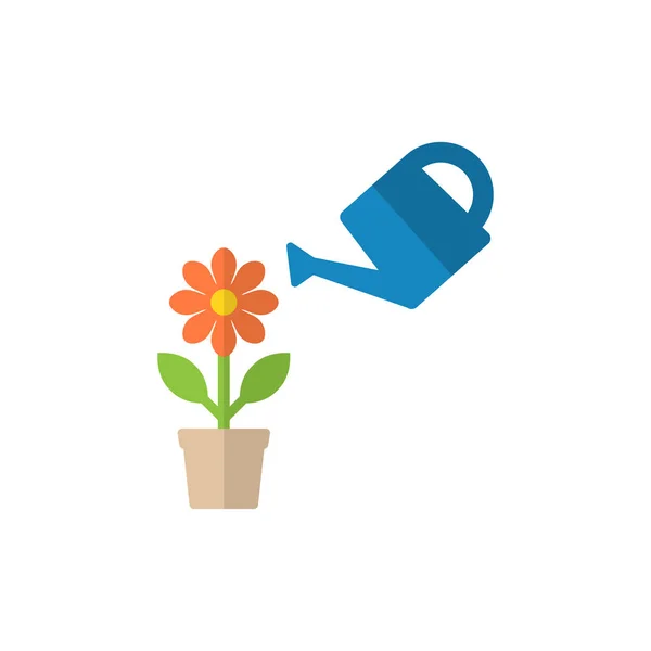 Fleur Dans Une Gousse Avec Arrosage Peut Simple Icône Dessin — Image vectorielle