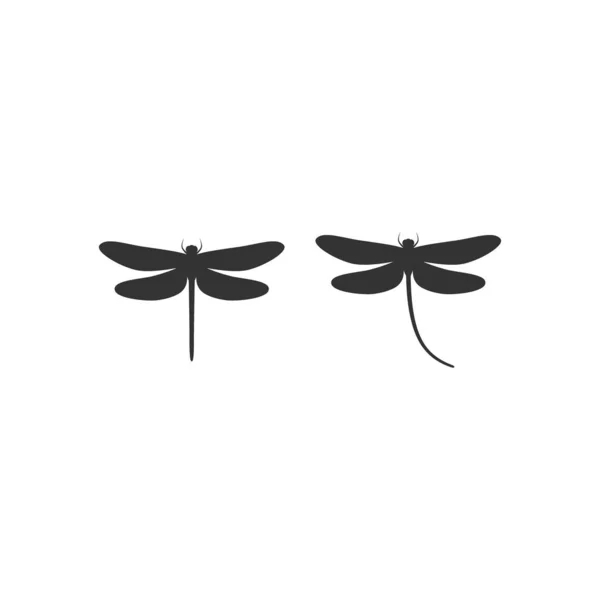 Dragonfly Black Silhouette Vector Set Two Dragonflies Isolated Black Icons — Stock Vector