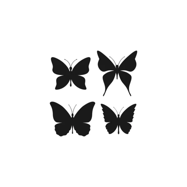 Conjunto Vectores Silueta Mariposa Conjunto Cuatro Símbolos Aislados Mariposa Negra — Vector de stock