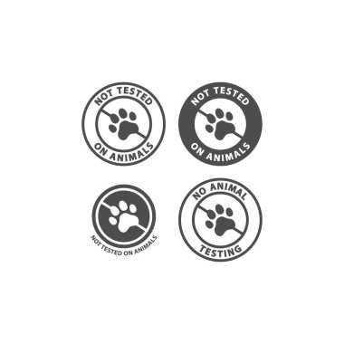 Hayvanlar vektör etiket etiketi seti üzerinde test edilmemiş. Köpek pençe baskılı kozmetik ambalaj için hayvan test rozeti yok.