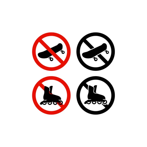 Geen Rolschaatsen Skateboarding Rood Verbod Teken Set Skateboards Rolschaatsen Niet — Stockvector