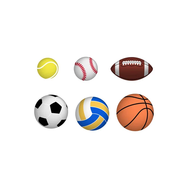 Sports Ball Realistic Colorful Vector Set Tennis Football Baseball Basketball — Stock Vector