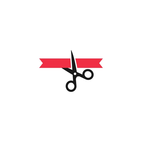 Black Scissors Cutting Red Ribbon Grand Opening Concept Vector Icon — Stock Vector