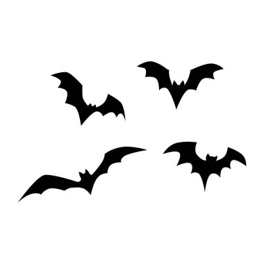 Halloween yarasa siyah siluet basit vektör simgesi seti. Cadılar Bayramı dekorasyon sembolleri için uçan yarasalar.