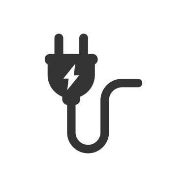 Kablo siyah vektör simgesi ile elektrik fişi. Yıldırım basit gph sembolü ile elektrik güç fişi.