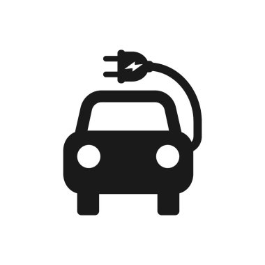Elektrikli araba şarj basit siyah vektör simgesi. Elektrikli araba ve bir fiş glyph sembolü.