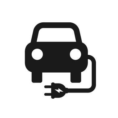 Elektrikli araba şarj basit siyah vektör simgesi. Elektrikli araba ve bir fiş glyph sembolü.