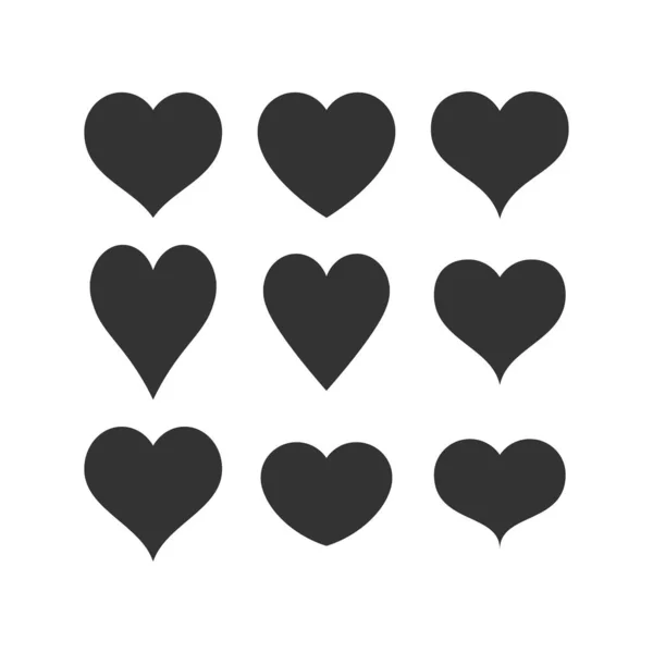 Heart Shape Black Vector Icon Set Heart Symbol Simple Shape — Stock Vector