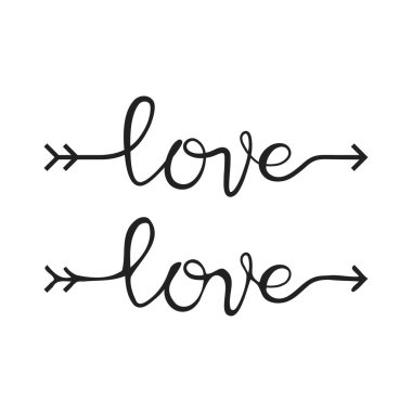 Oku siyah vektör simgesi seti olan el yazısıyla yazılmış aşk harfi.