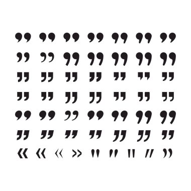 Alıntılar, tırnak işareti siyah izole vektör simgesi kümesi. Konuşma işaretleri.