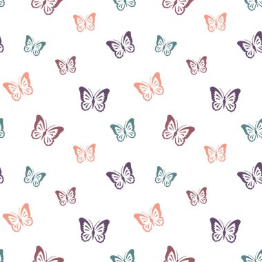 Pastel renkli kelebekler kusursuz desen. Kumaş ve kağıt için kelebek tasarımı.