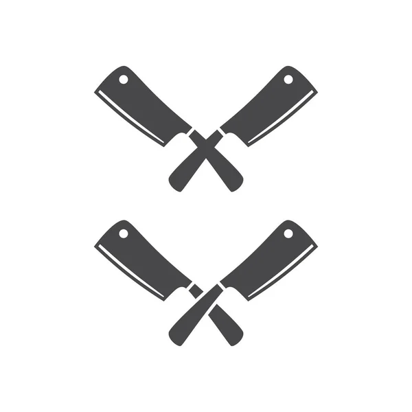 Keukenmessen Hakmes Gekruist Zwarte Vector Pictogram Pictogram Logo Voor Restaurant — Stockvector