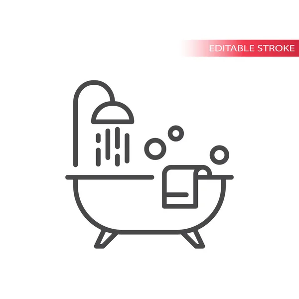 Bathtub Shower Towel Bubbles Thin Line Vector Icon Outline Editable — Stock Vector