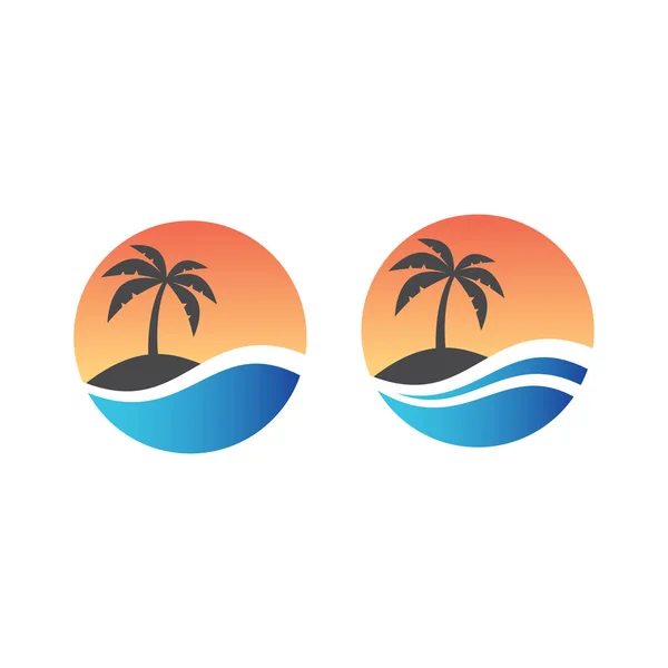 Palma Isola Tropicale Mare Mare Onda Cerchio Logo Design Turismo — Vettoriale Stock