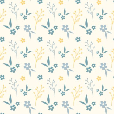 Çiçeksiz desen tasarımı. Duvar kağıtları, baskılar ve kumaşlar için sarı ve mavi çiçeklerin klasik deseni.