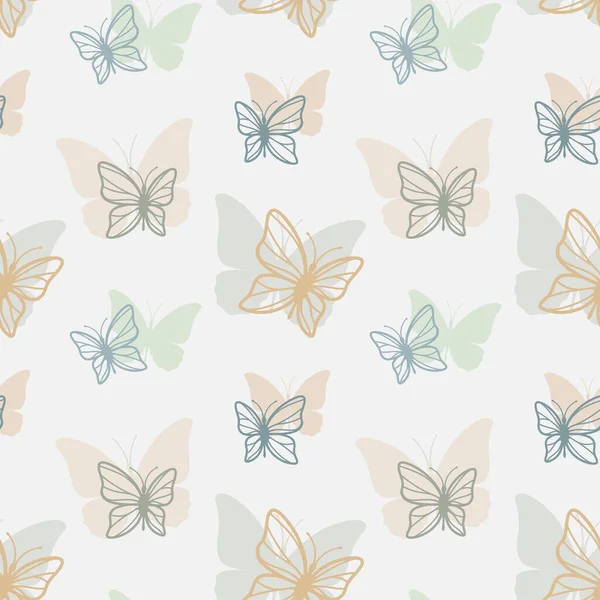 蝶のシームレスなパターンデザインの色です 生地のためのカラフルなベクトル蝶パターン — ストックベクタ