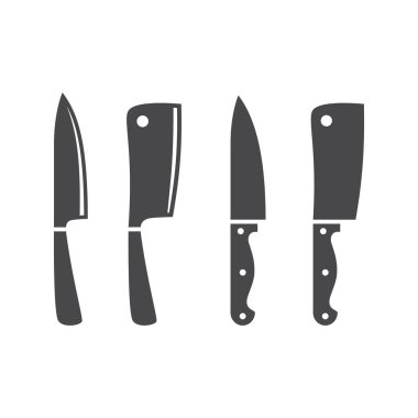 Mutfak bıçağı siyah vektör ikonu ayarlandı. Pişirme bıçakları glifli siluet sembolleri.