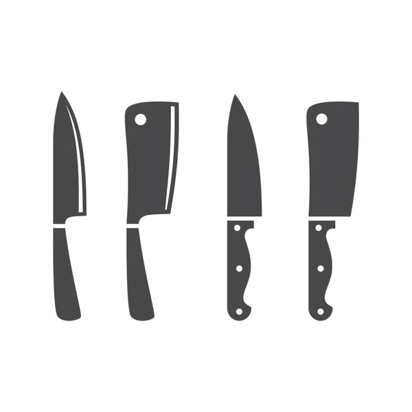 Kitchen Knife Black Vector Icon Set Cooking Knives Glyph Silhouette — Stock Vector