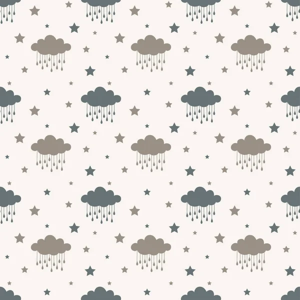雲と雨がシームレスなパターンをドロップします プリント ファブリックまたは背景用ベクトルパターンデザイン — ストックベクタ