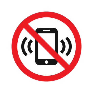 Telefon kırmızı yasak vektör işareti yok. Cep telefonlarının bölge sembolüne izin verilmiyor.