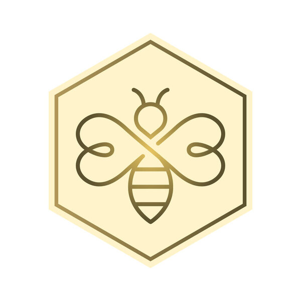Пчела в векторном логотипе из чечевицы. Метка медовой пчелы в цвете.