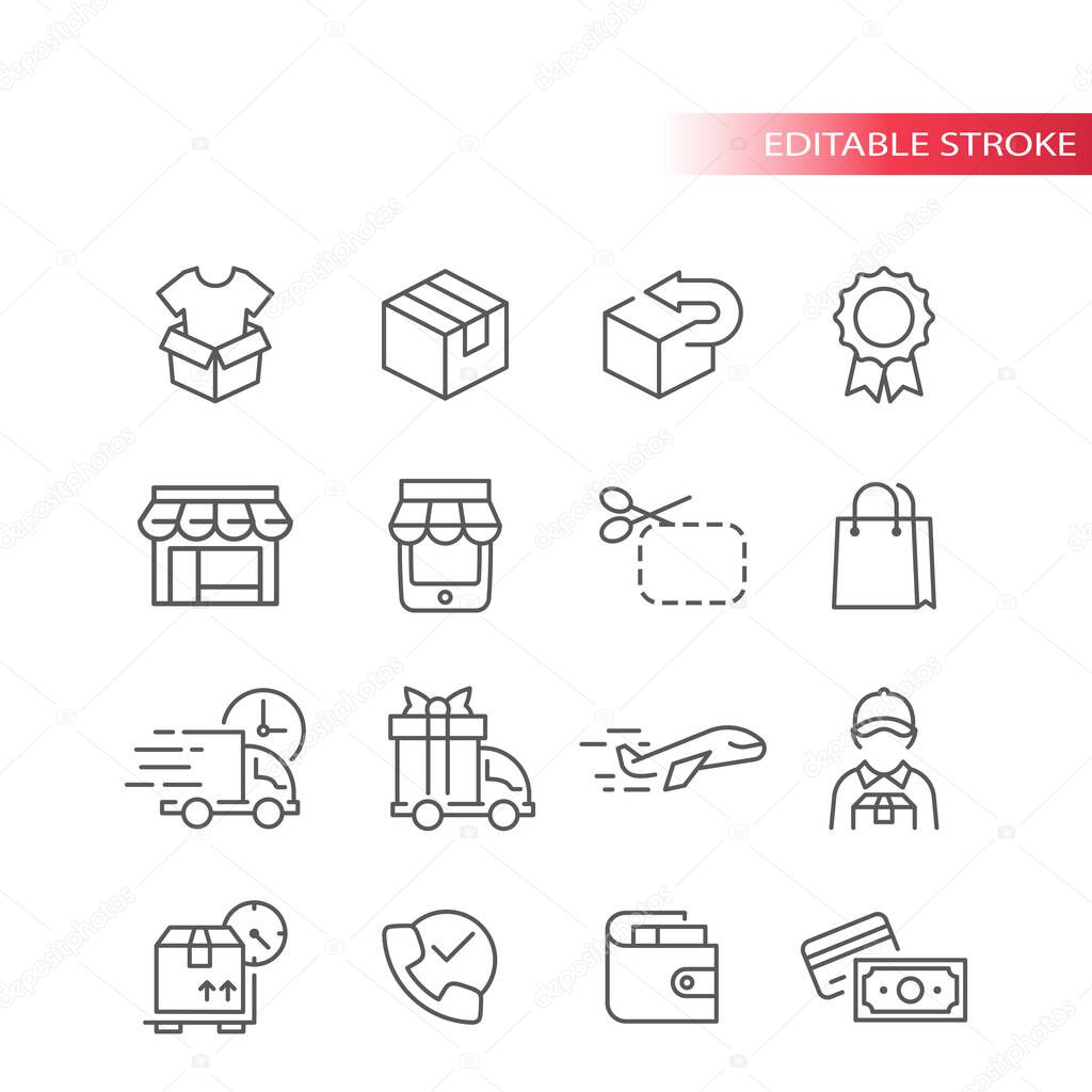 E-commerce thin line vector icon set. E commerce, online shopping outline icons, editable stroke.