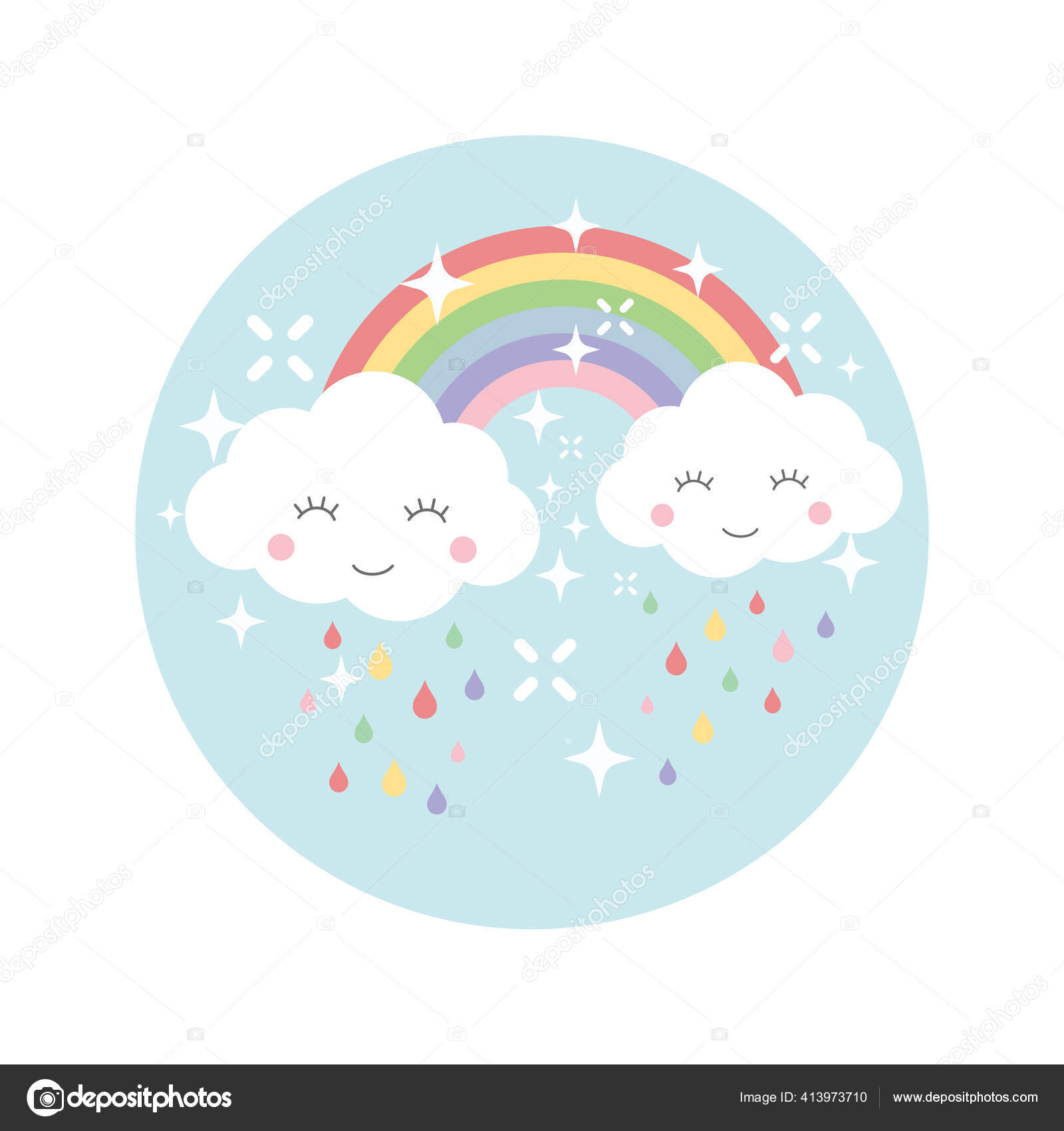 Clouds Rainbow Colorful Cartoon Design Rainbow Happy Cute Cloud Rain Stock  Vector Image by ©tsvetinaiv #413973710